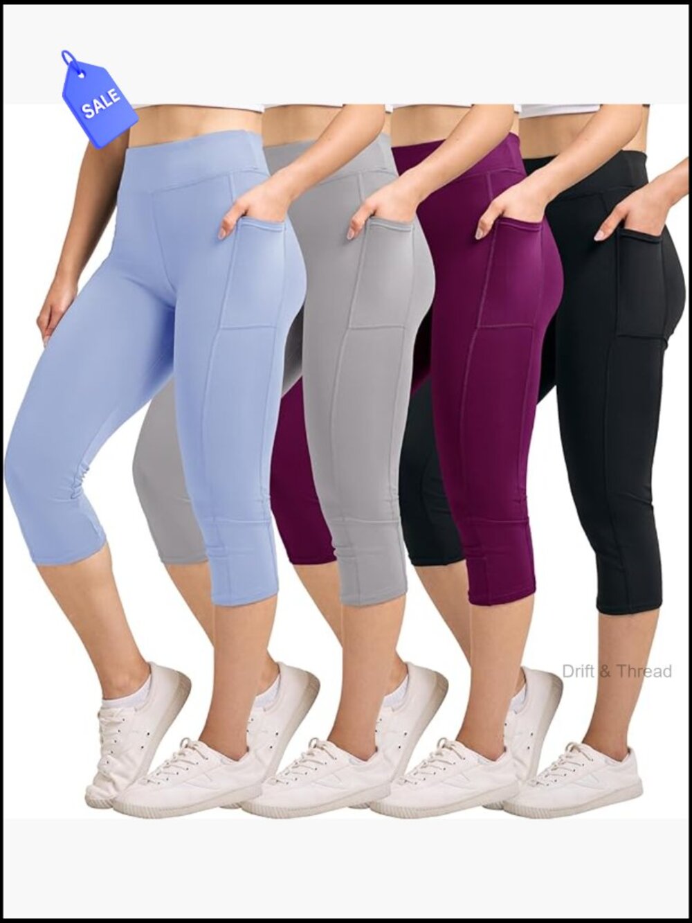 4 Pack Women's Capri Leggings with Pockets High Waist Tummy Control Workout
